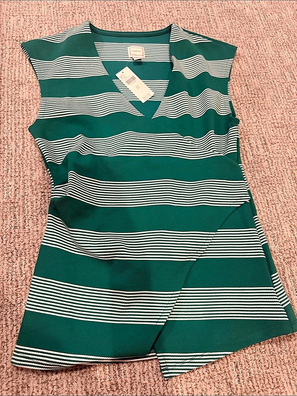 Maeve Sleeveless V-Neck Wrap Top Striped in Green & White XS